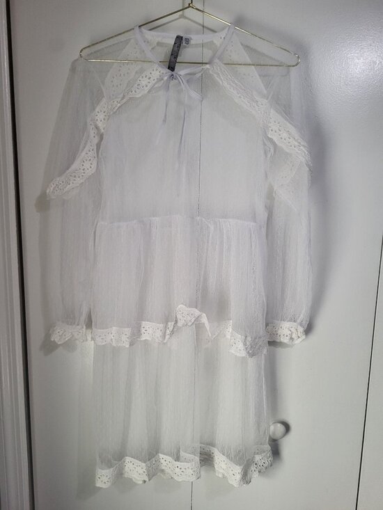Charlie Charlie Charlotte Dresses & Skirts - Women's M Sheer Lace Ruffle Tiered Dress Boho Hippie Ethereal Angelcore Festival